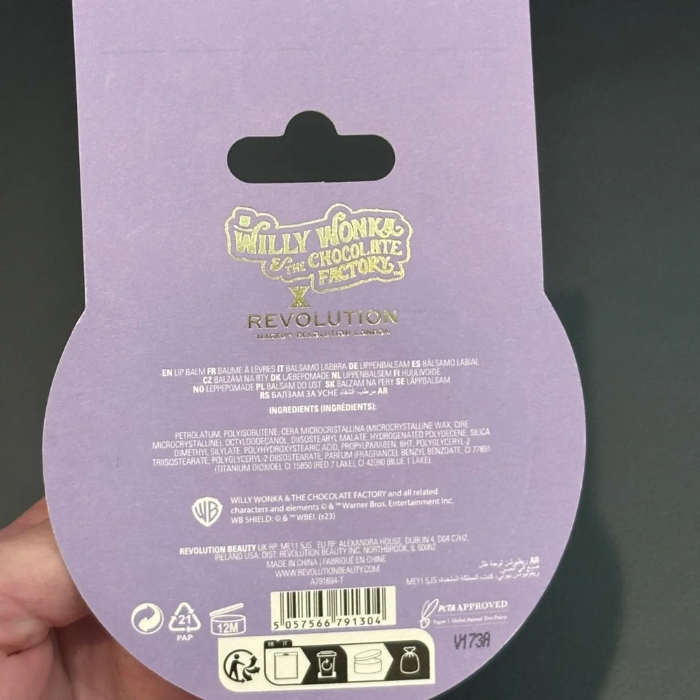 NEW NWT Revolution x Willy Wonka Violet Blueberry Lip Balm Limited Edition